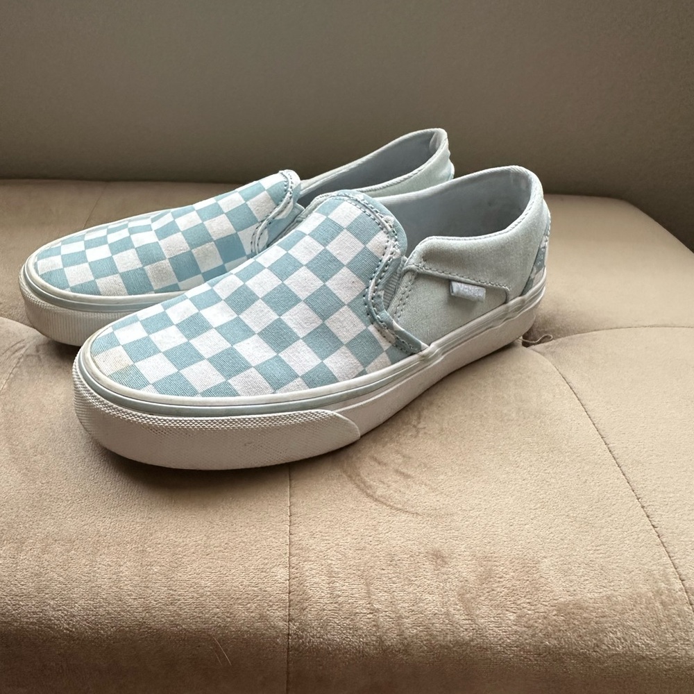 Vans Blue and White Checkered Slip-On Shoes